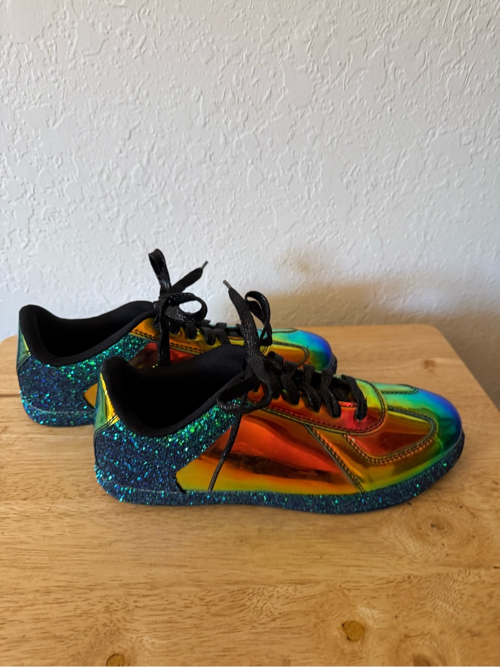 Qupid Holographic Rainbow Glitter Sneakers - Black Laces